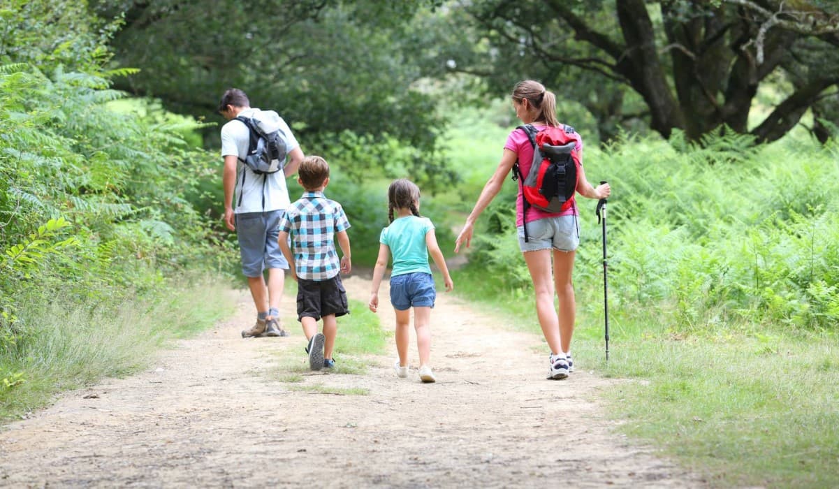 Family going on a trail